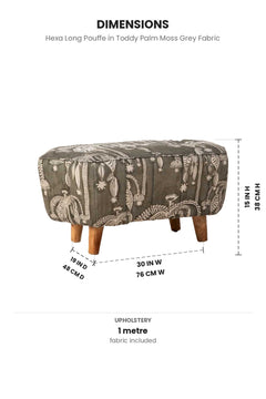 Upholstered Bundle Hexa Long Pouffe in Toddy Palm Moss Grey Fabric