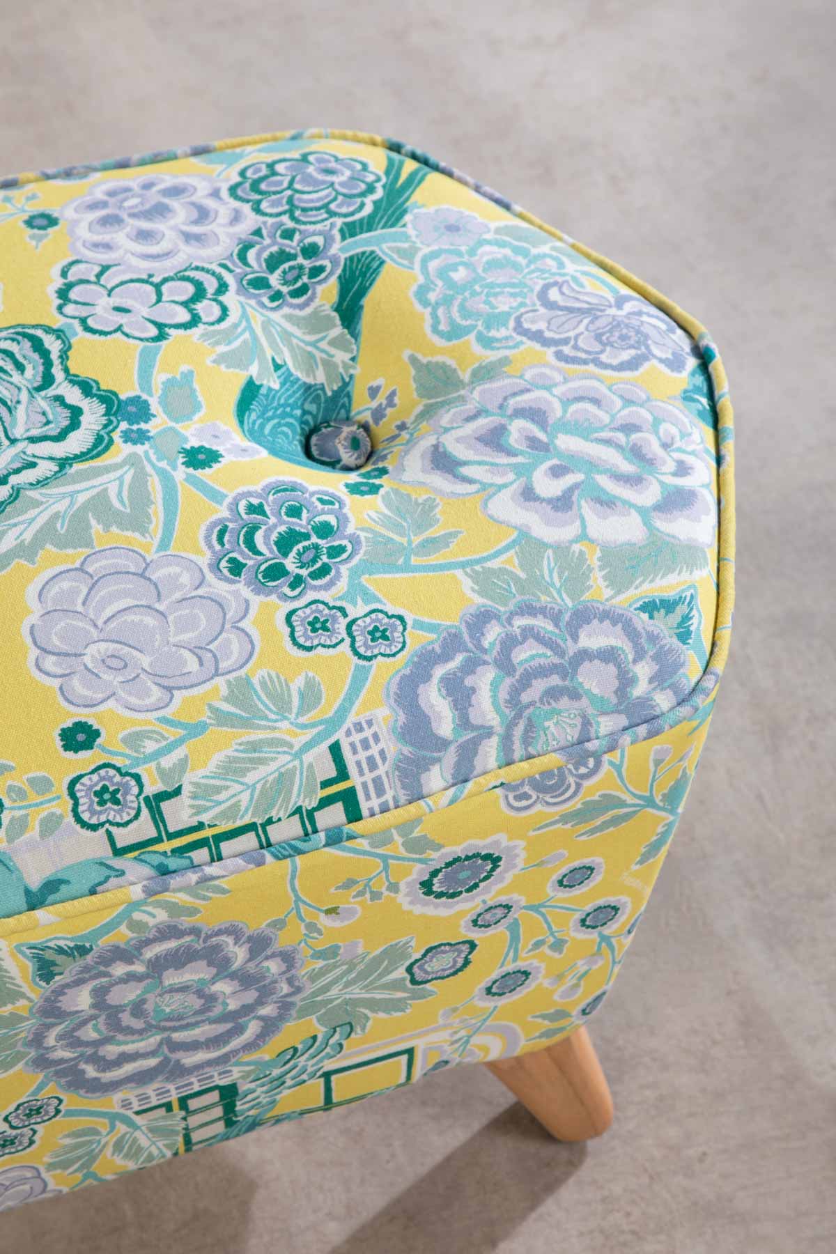 Upholstered Bundle Hexa Long Pouffe in Damask Rose Yellow Fabric