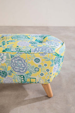 Upholstered Bundle Hexa Long Pouffe in Damask Rose Yellow Fabric