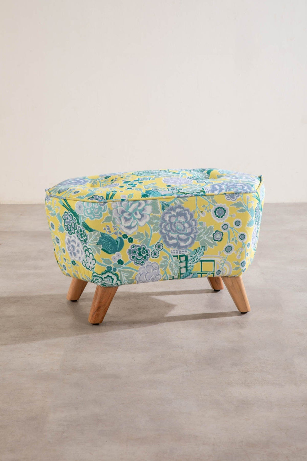 Upholstered Bundle Hexa Long Pouffe in Damask Rose Yellow Fabric
