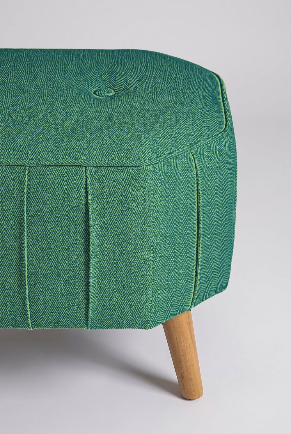 Hexa Long Pouffe in Herringbone Astral Green Fabric