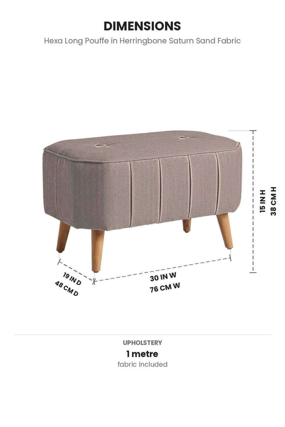 Hexa Long Pouffe in Herringbone Saturn Sand Fabric