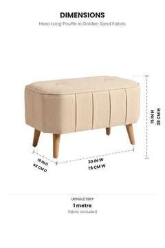 Upholstered Bundle Hexa Long Pouffe in Golden Sand Fabric