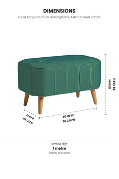 Upholstered Bundle Hexa Long Pouffe in Herringbone Astral Green Fabric