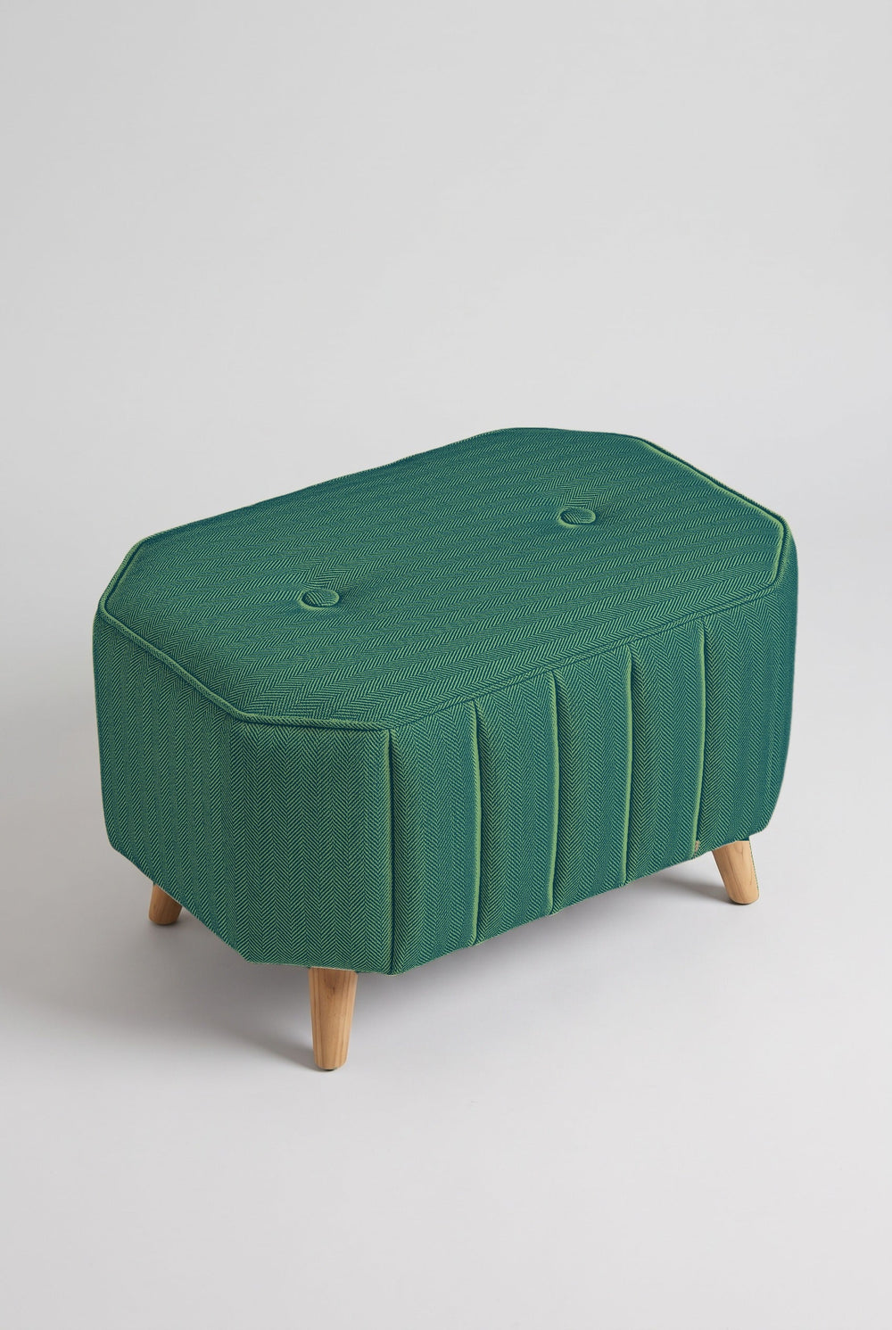 Upholstered Bundle Hexa Long Pouffe in Herringbone Astral Green Fabric