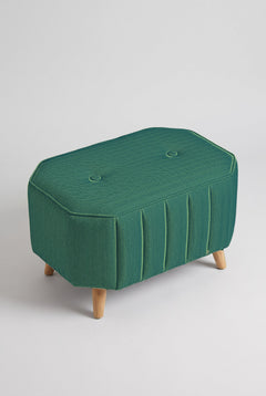 Upholstered Bundle Hexa Long Pouffe in Herringbone Astral Green Fabric