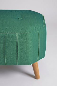 Upholstered Bundle Hexa Long Pouffe in Herringbone Astral Green Fabric