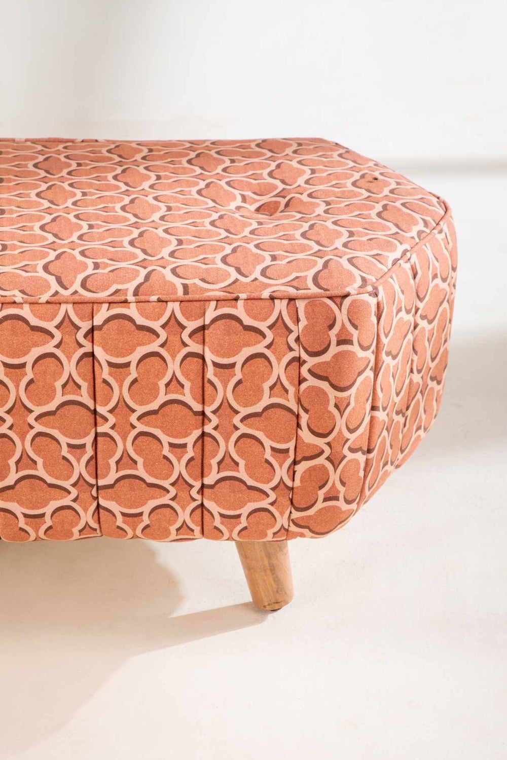 Upholstered Bundle Hexa Long Pouffe in Shifted Flower Tile Fabric