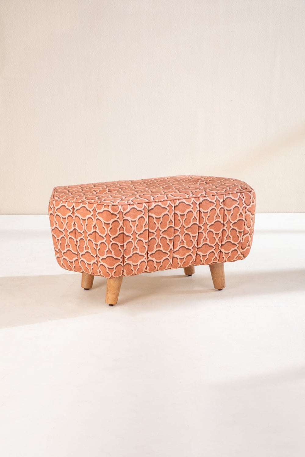 Upholstered Bundle Hexa Long Pouffe in Shifted Flower Tile Fabric