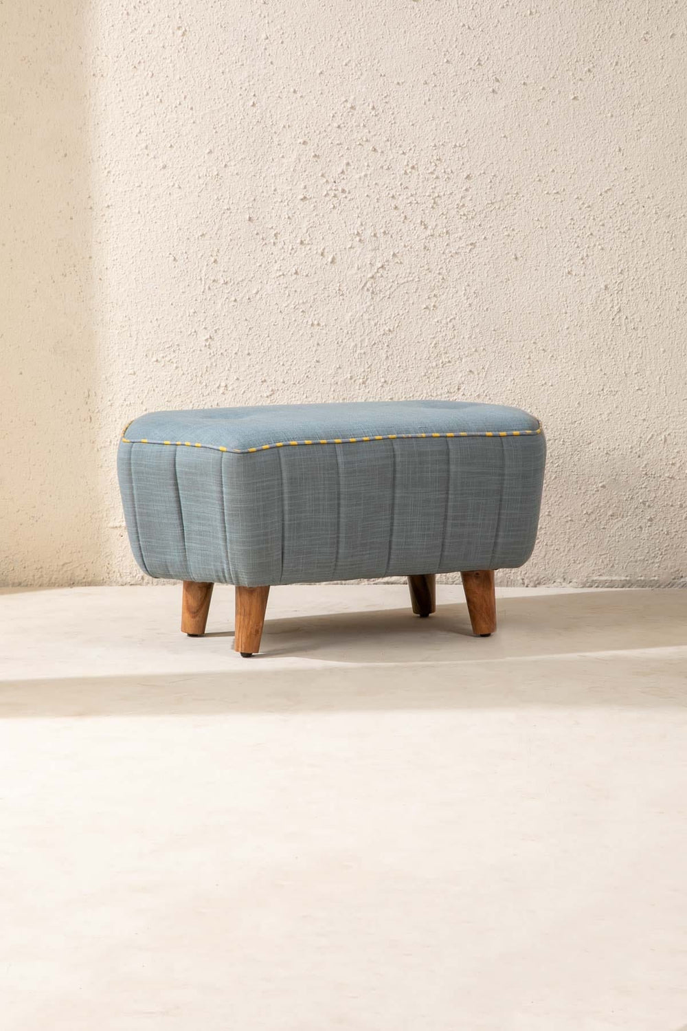 Upholstered Bundle Hexa Long Pouffe in Raffia Misty Grey Fabric