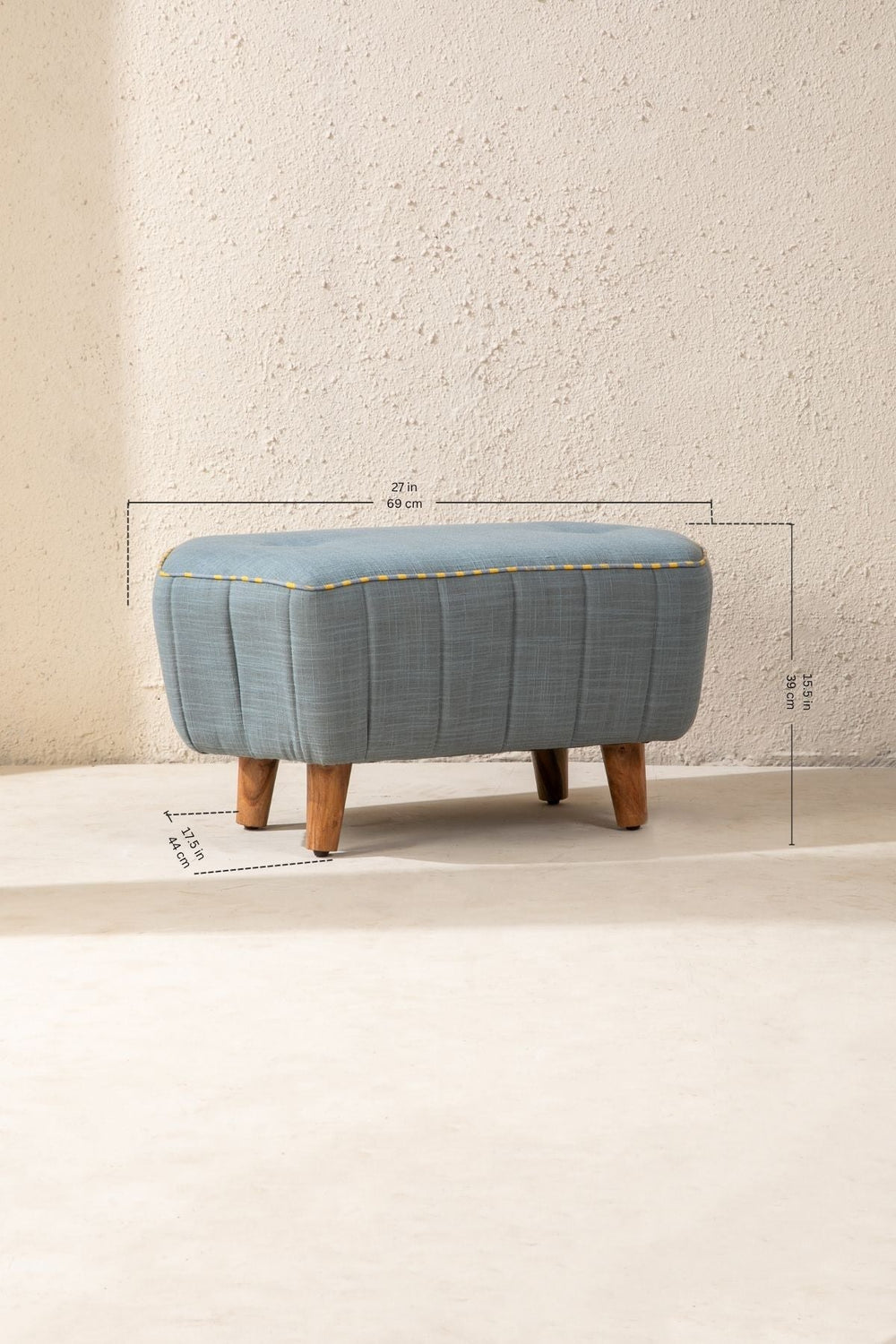 Upholstered Bundle Hexa Long Pouffe in Raffia Misty Grey Fabric