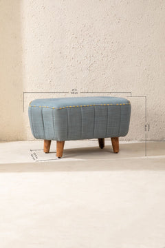 Upholstered Bundle Hexa Long Pouffe in Raffia Misty Grey Fabric