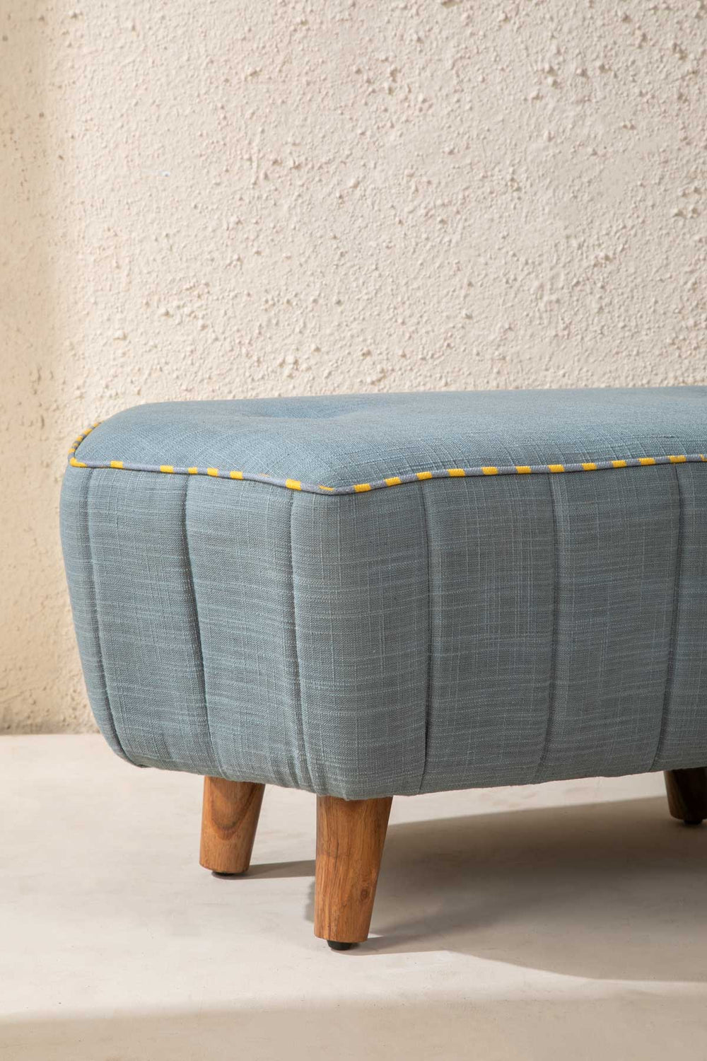 Upholstered Bundle Hexa Long Pouffe in Raffia Misty Grey Fabric