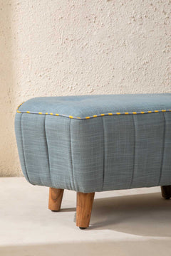 Upholstered Bundle Hexa Long Pouffe in Raffia Misty Grey Fabric