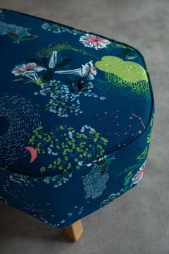 Upholstered Bundle Hexa Long Pouffe in Moonflower Moonlit Blue Fabric