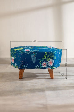 Upholstered Bundle Hexa Long Pouffe in Moonflower Moonlit Blue Fabric