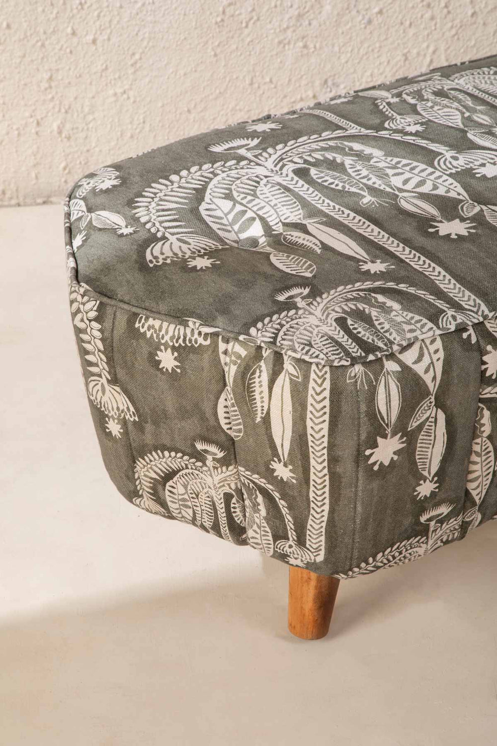 Upholstered Bundle Hexa Long Pouffe in Toddy Palm Moss Grey Fabric