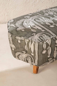 Upholstered Bundle Hexa Long Pouffe in Toddy Palm Moss Grey Fabric