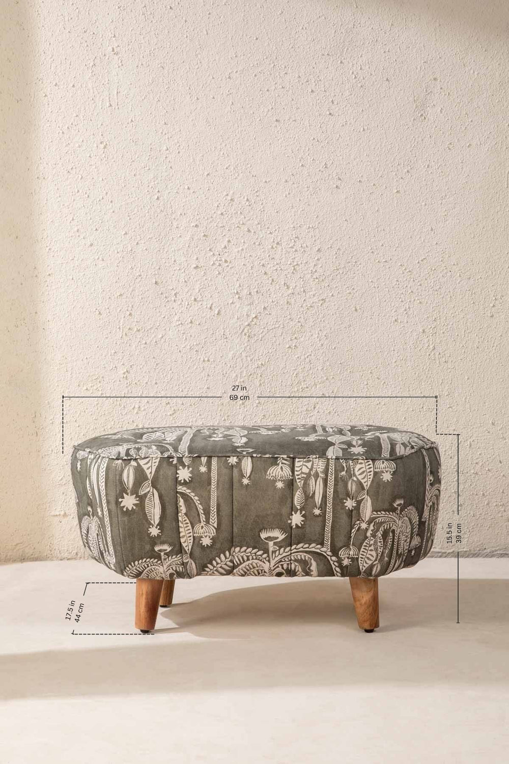 Upholstered Bundle Hexa Long Pouffe in Toddy Palm Moss Grey Fabric