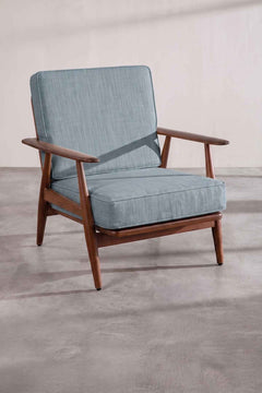 Upholstered Bundle Inni Accent Chair in Raffia Misty Grey Fabric