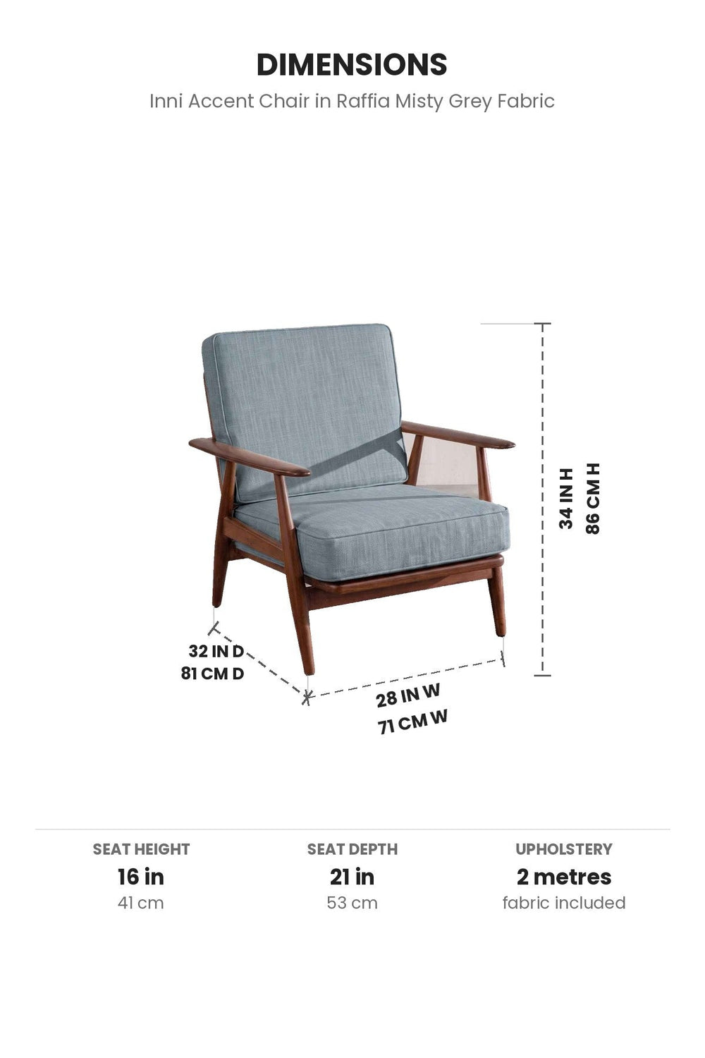 Upholstered Bundle Inni Accent Chair in Raffia Misty Grey Fabric