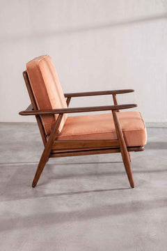 Upholstered Bundle Inni Accent Chair in Peach Velvet Fabric