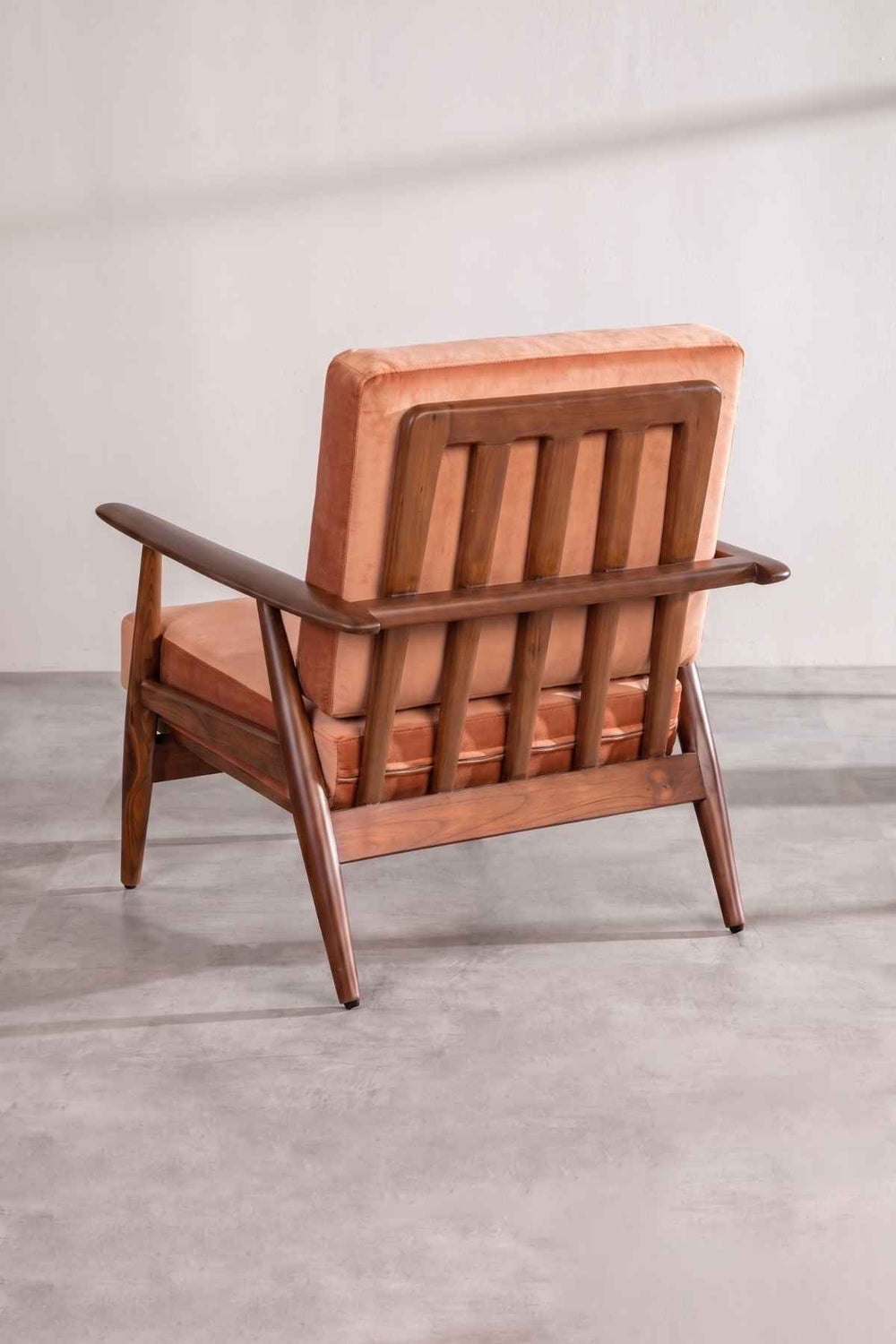 Upholstered Bundle Inni Accent Chair in Peach Velvet Fabric