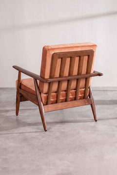 Upholstered Bundle Inni Accent Chair in Peach Velvet Fabric