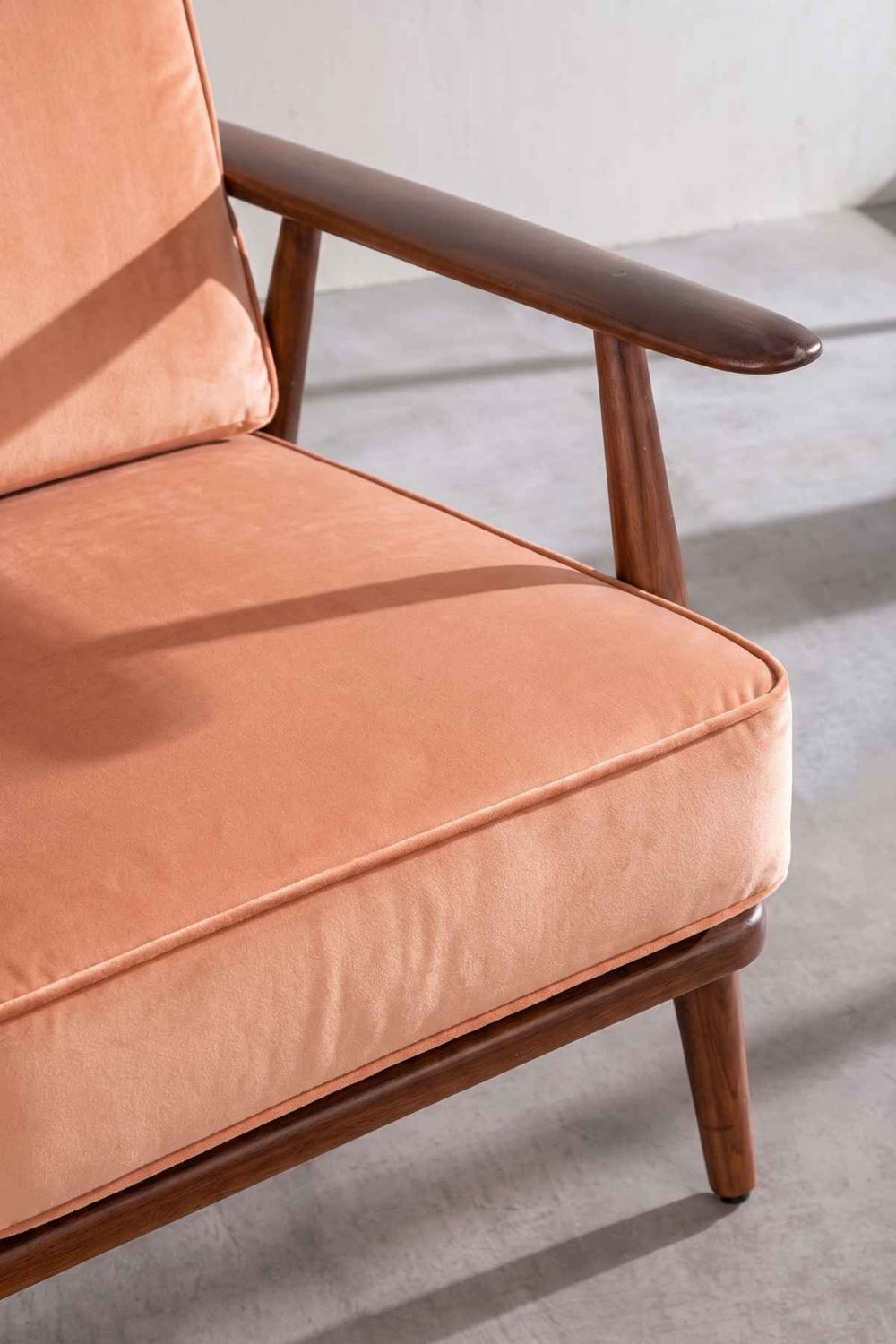 Upholstered Bundle Inni Accent Chair in Peach Velvet Fabric