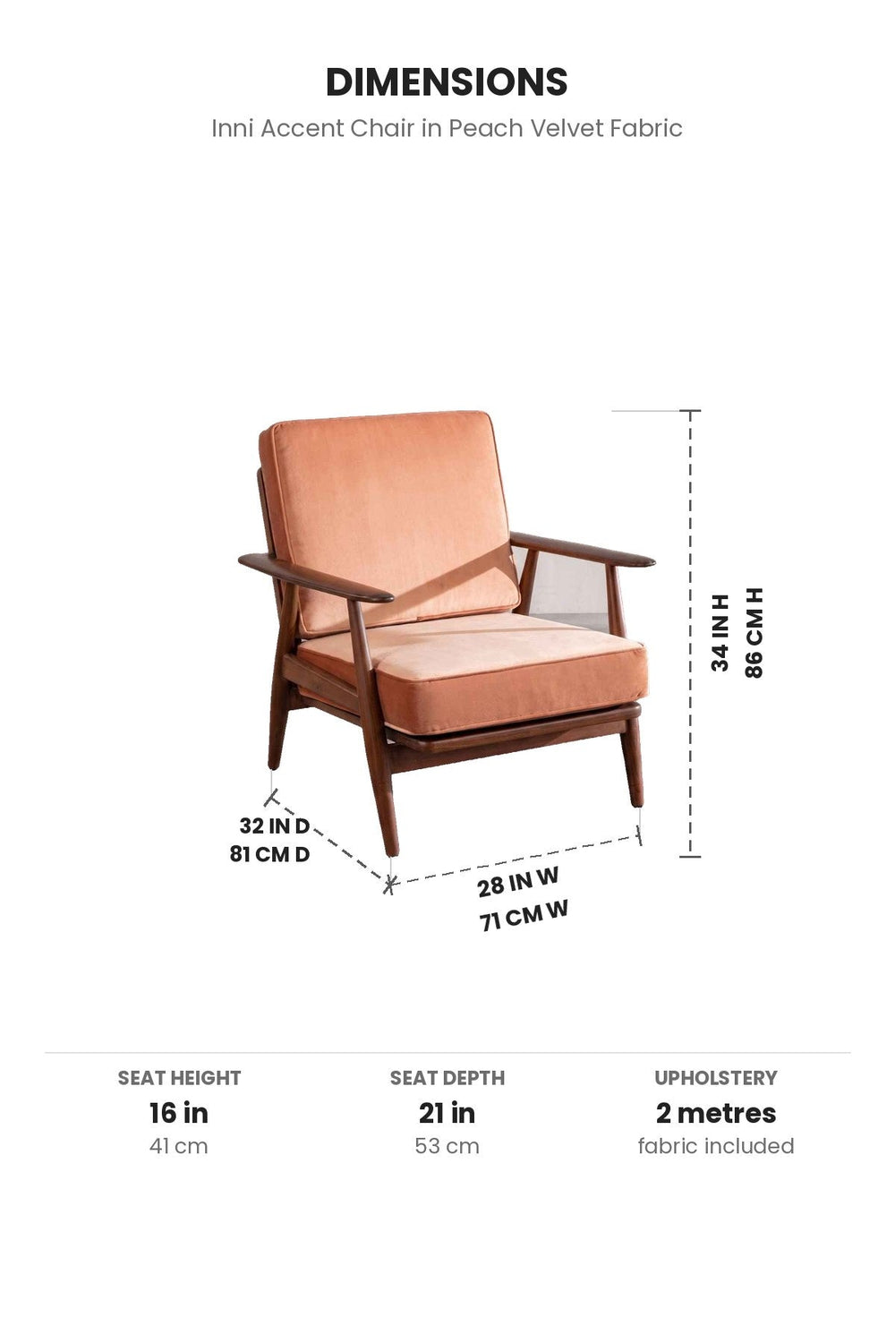 Upholstered Bundle Inni Accent Chair in Peach Velvet Fabric