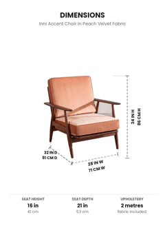 Upholstered Bundle Inni Accent Chair in Peach Velvet Fabric