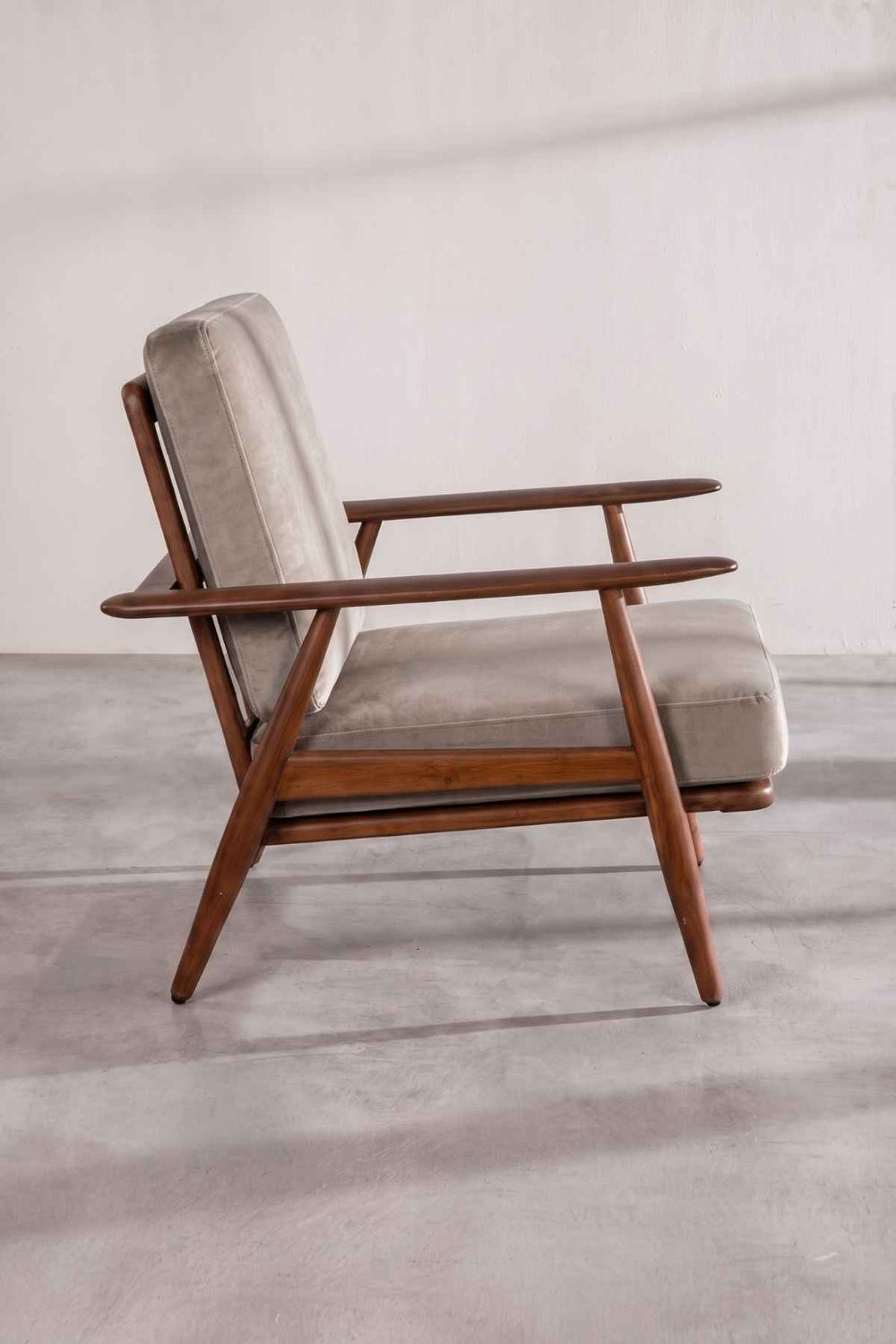Upholstered Bundle Inni Accent Chair in Silver Velvet Fabric