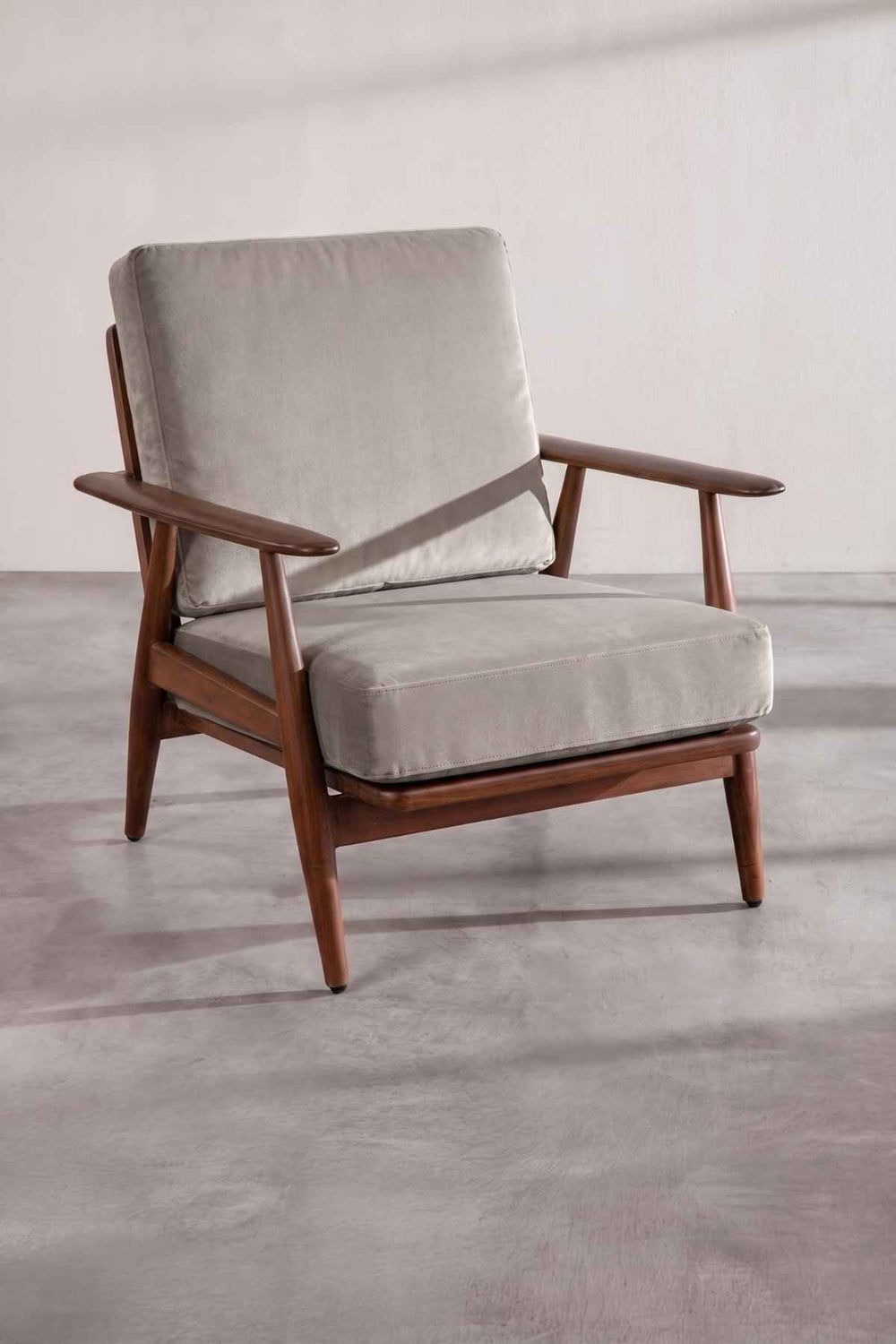 Upholstered Bundle Inni Accent Chair in Silver Velvet Fabric