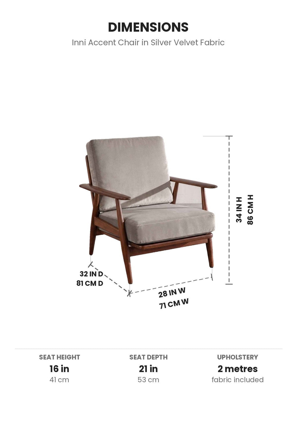 Upholstered Bundle Inni Accent Chair in Silver Velvet Fabric