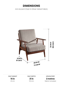 Upholstered Bundle Inni Accent Chair in Silver Velvet Fabric
