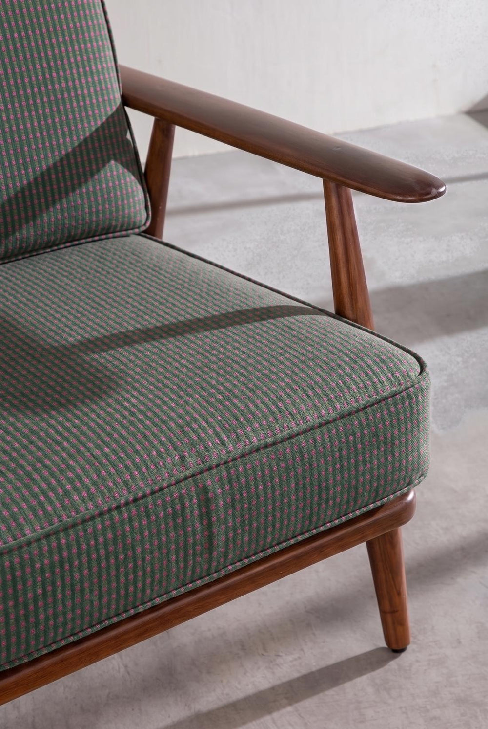 Upholstered Bundle Inni Accent Chair in Code Shadow Plum Green Fabric