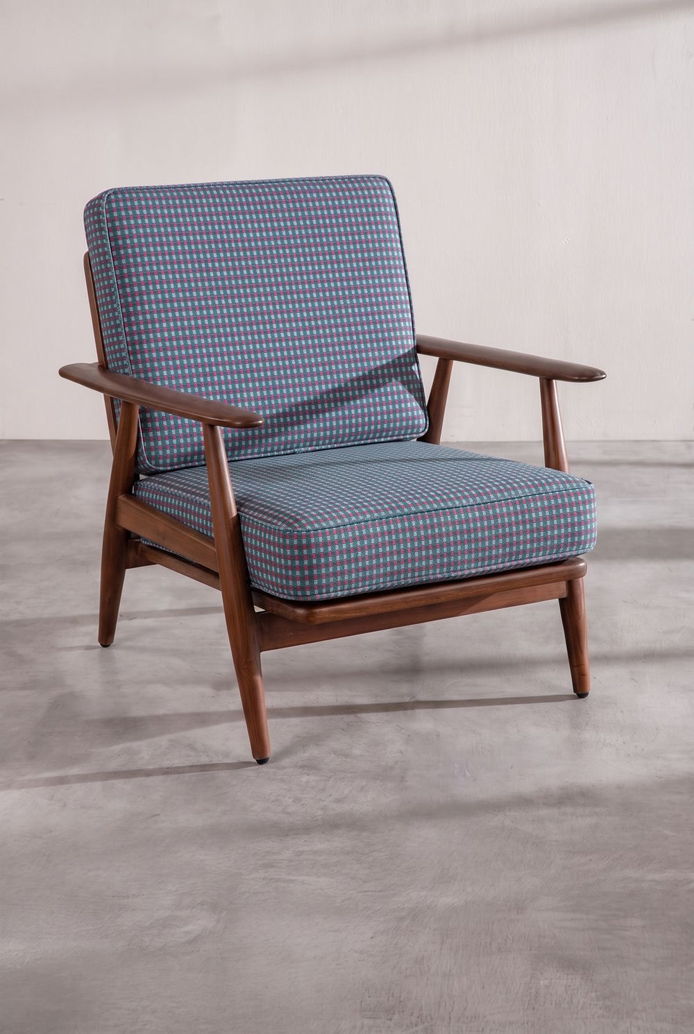 Upholstered Bundle Inni Accent Chair in Code Shadow Plum Blue Fabric