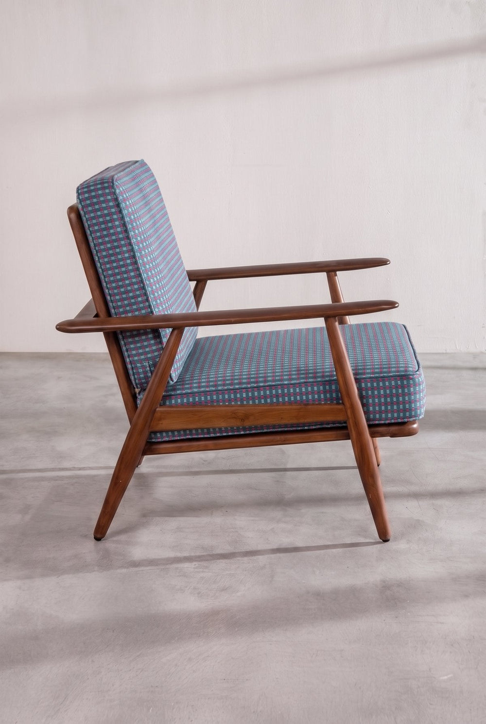 Upholstered Bundle Inni Accent Chair in Code Shadow Plum Blue Fabric