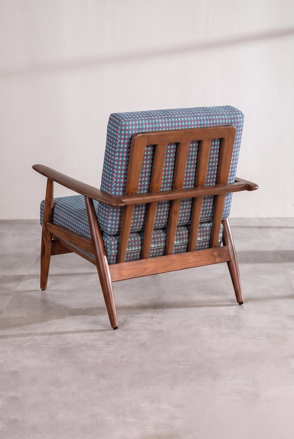 Upholstered Bundle Inni Accent Chair in Code Shadow Plum Blue Fabric