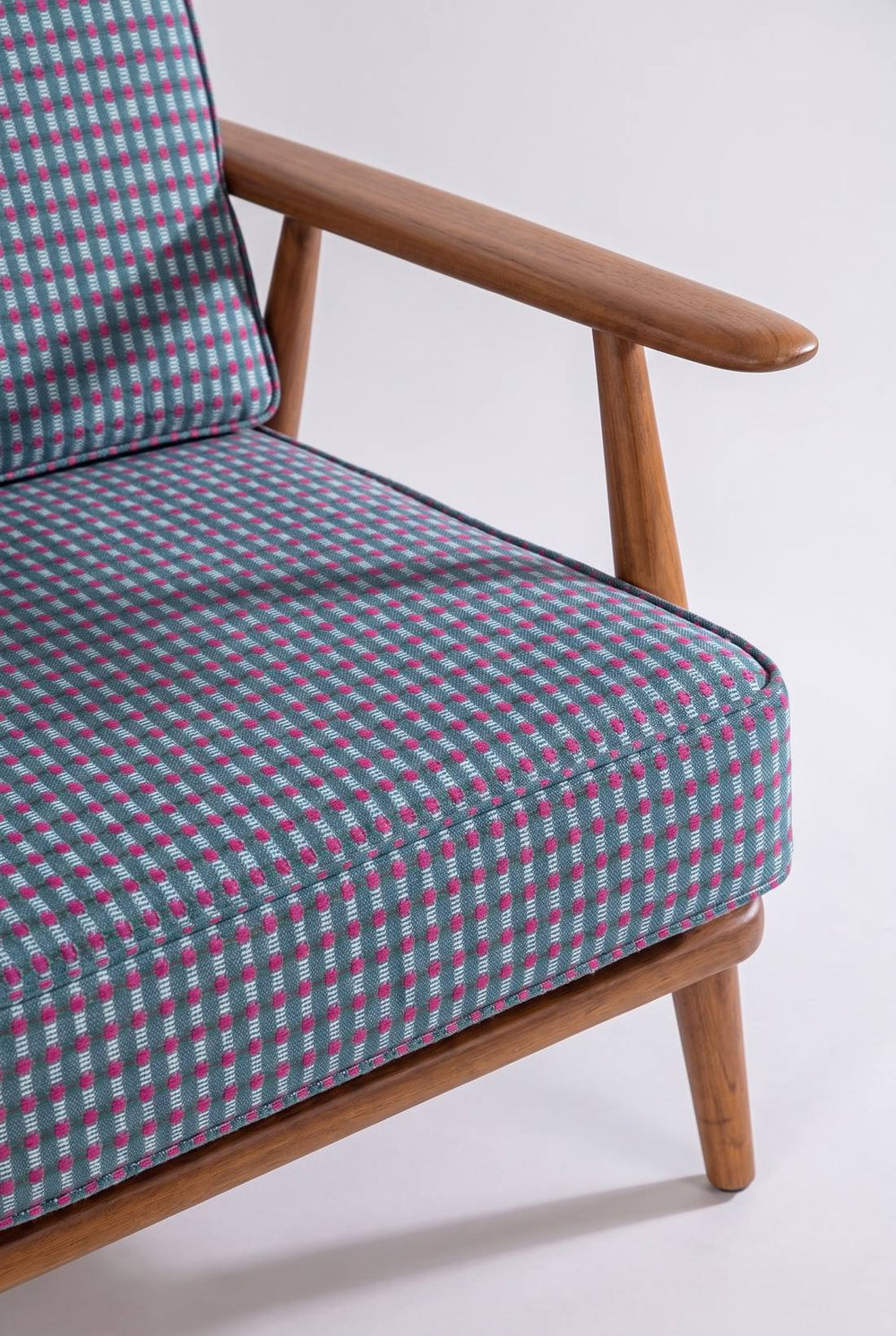 Upholstered Bundle Inni Accent Chair in Code Shadow Plum Blue Fabric