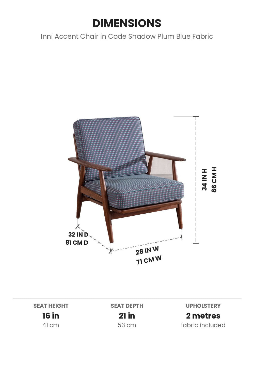 Upholstered Bundle Inni Accent Chair in Code Shadow Plum Blue Fabric