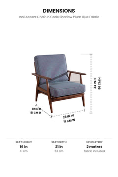 Upholstered Bundle Inni Accent Chair in Code Shadow Plum Blue Fabric