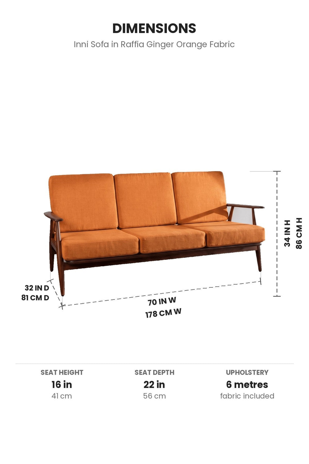 Upholstered Bundle Inni Sofa in Raffia Ginger Orange Fabric