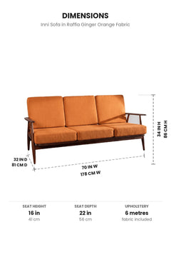 Upholstered Bundle Inni Sofa in Raffia Ginger Orange Fabric