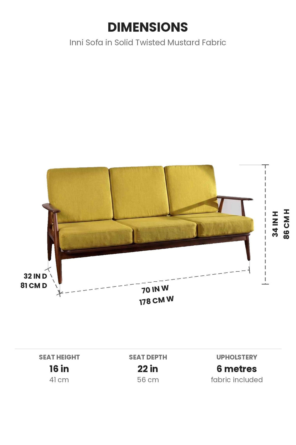 Upholstered Bundle Inni Sofa in Solid Twisted Mustard Fabric