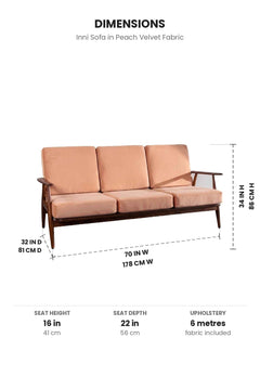 Upholstered Bundle Inni Sofa in Peach Velvet Fabric