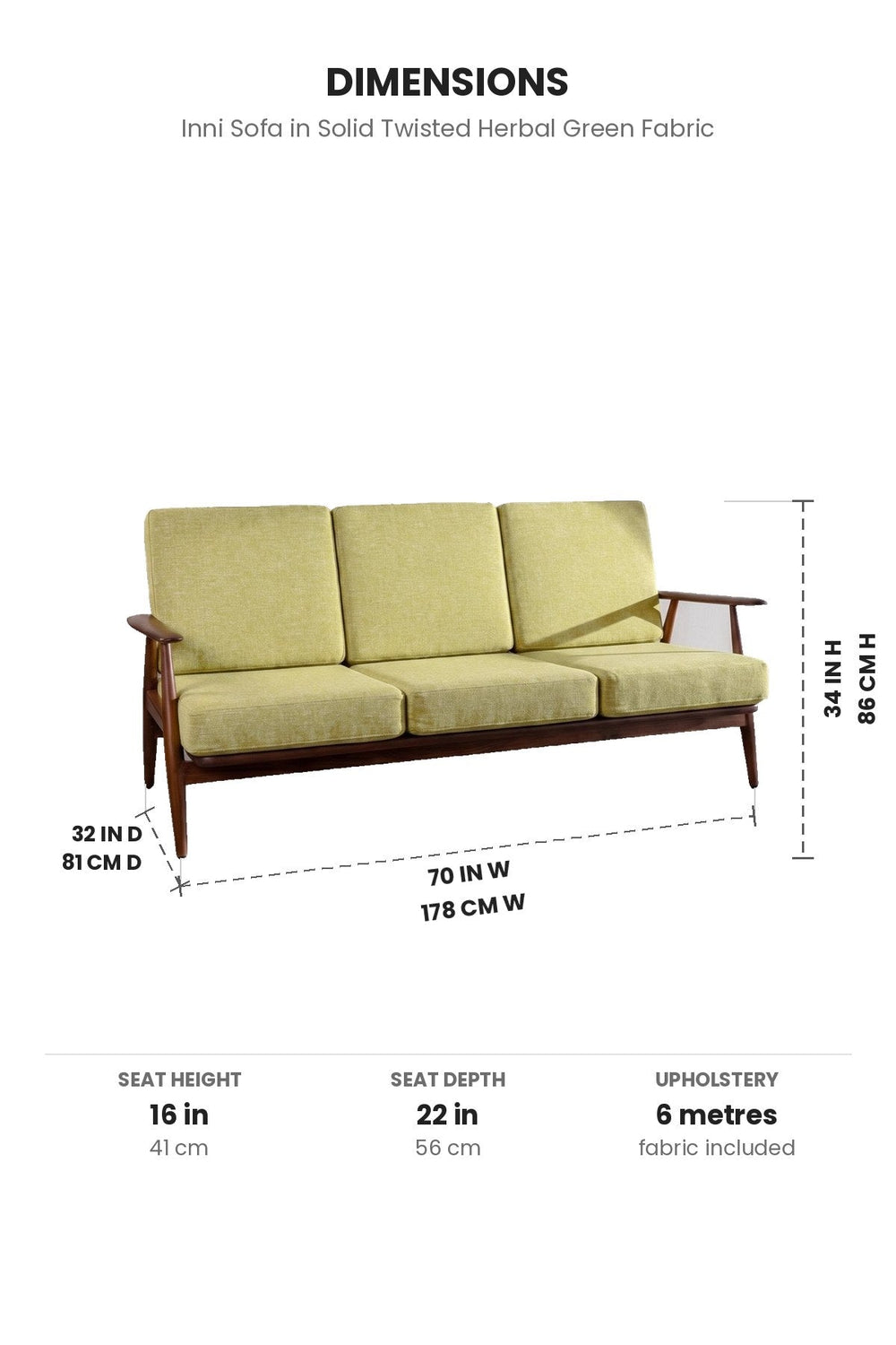 Upholstered Bundle Inni Sofa in Solid Twisted Herbal Green Fabric