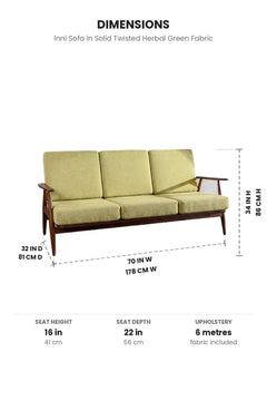 Upholstered Bundle Inni Sofa in Solid Twisted Herbal Green Fabric