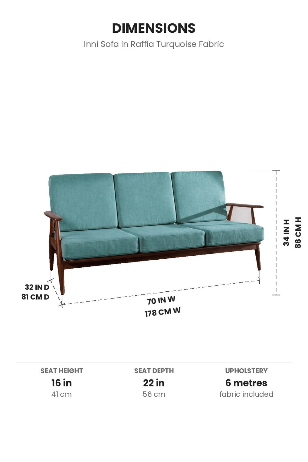 Upholstered Bundle Inni Sofa in Raffia Turquoise Fabric