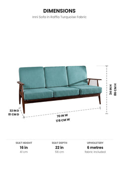 Upholstered Bundle Inni Sofa in Raffia Turquoise Fabric